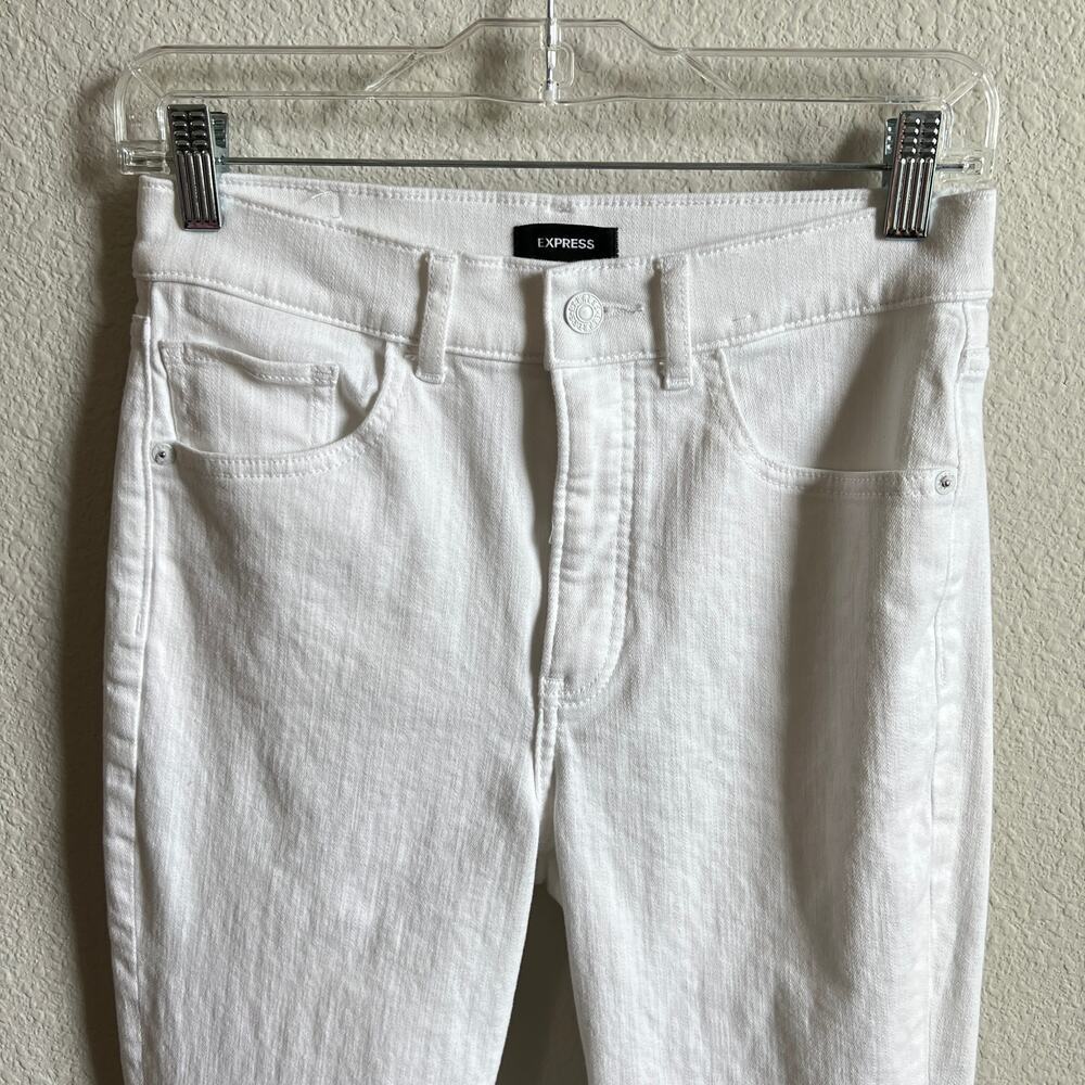 Express High Rise Bootcut White Denim Jeans Women's 4 Stretch Preppy Casual - Picture 3 of 8